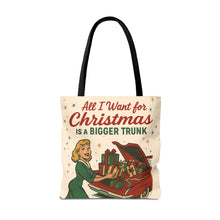 Load image into Gallery viewer, 2 Printed Sided Holiday Tote Bag - &quot;Resting Grinch Face &amp; All I want for Christmas is a bigger Trunk&quot;
