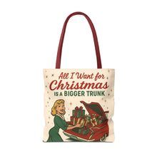 Load image into Gallery viewer, 2 Printed Sided Holiday Tote Bag - &quot;Resting Grinch Face &amp; All I want for Christmas is a bigger Trunk&quot;
