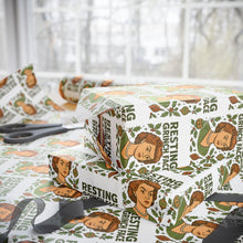 Load image into Gallery viewer, Christmas Wrapping Paper - Resting Grinch Face Lady Design - White Background
